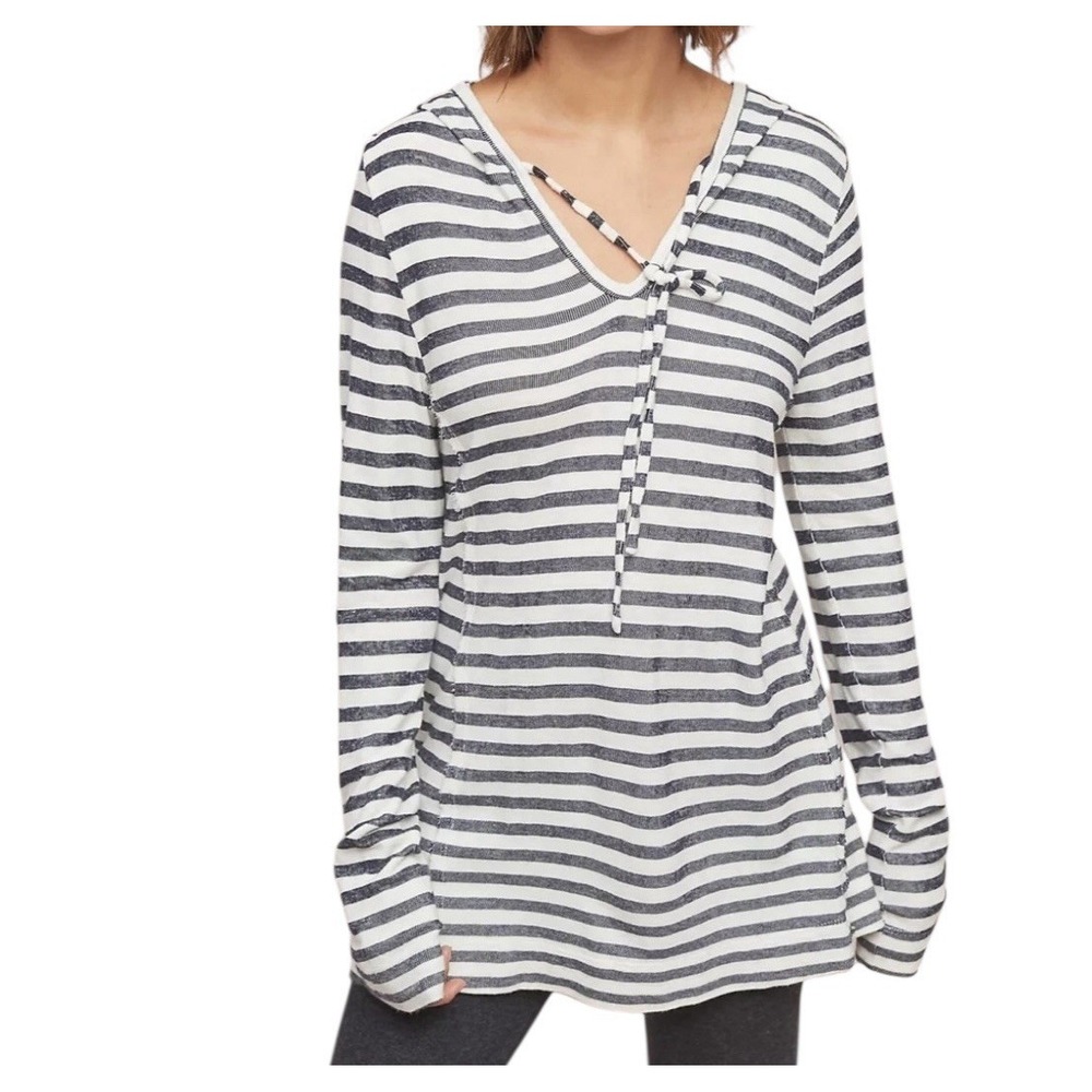 T. La Anthropologie Top Women's Small Striped Hoodie Long Sleeve Relaxed Strech